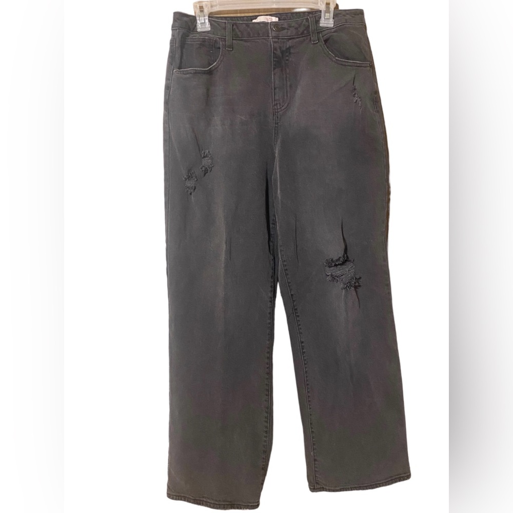 SO Wide Leg Jeans Women’s 15 Super High Rise Distressed Black Gray Denim Grunge